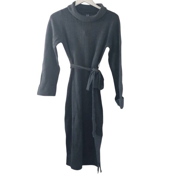 GAP Maternity Softest Belted Midi Sweater Dress Charcoal Heather Gray NEW - Picture 1 of 6